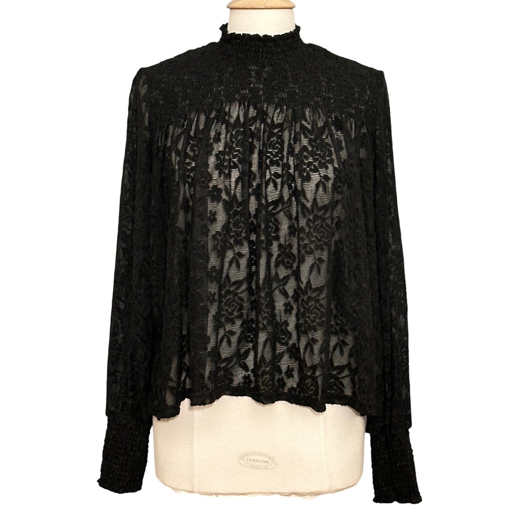 Deletta Anthropologie Women Top M Amanna Black Floral Lace Sheer Romantic Witchy